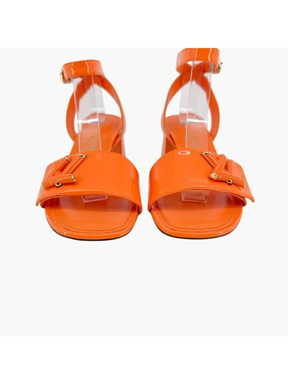 Louis Vuitton Shake LV Turnlock Sandals Orange Patent Leather Size 37 US 7 Logo